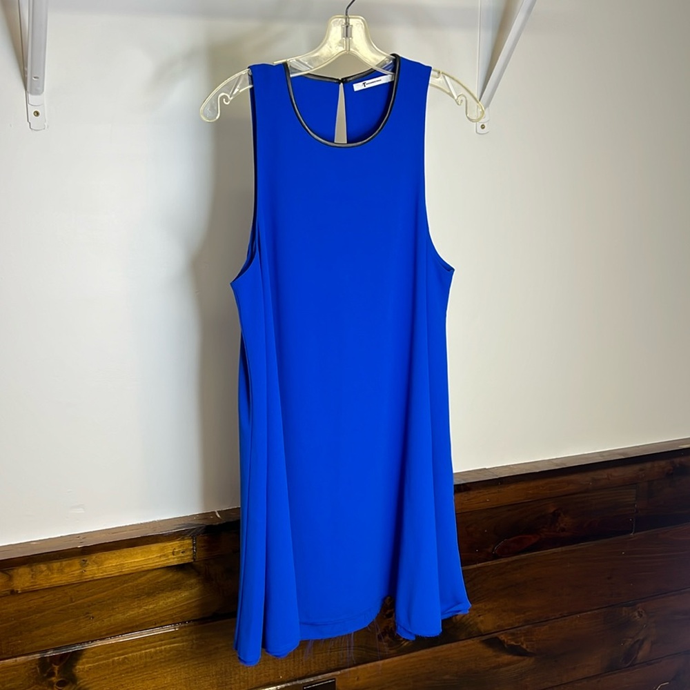 T by Alexander Wang Cobalt Blue Sleeveless Trapeze Dress w/ Lamb Leather Trim-10